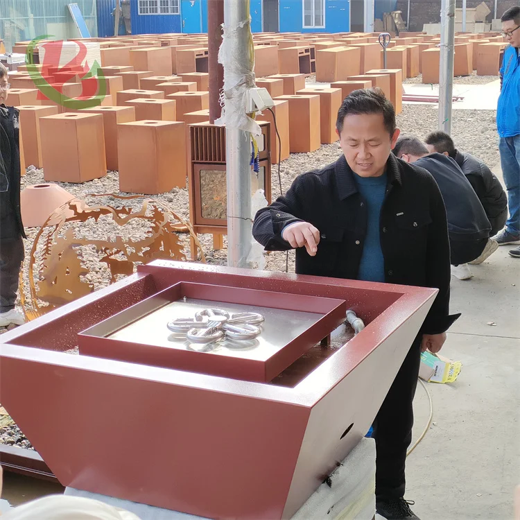 Gas water fire pit table gas heater fire pit color powder painted Gas fire pit with water for Garden rain water curtain