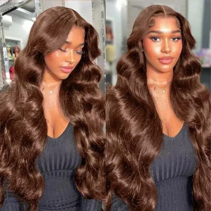 Chocolate Brown Lace Front Wig Human Hair 180% Density 13X4 Body Wave Lace Front Wig Human Hair Hd Transparent Glueless Wigs