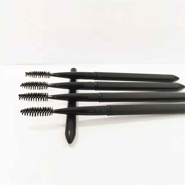 Low MOQ Matte Black Mascara Applicator Spoolie Brush Free Sample Metal Handle Eyelash Brush for Cosmetic Brush for makeup tool