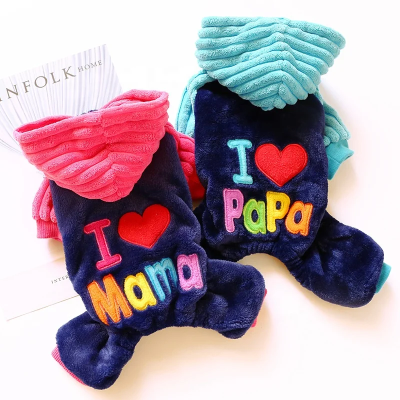 Осенне-зимнее теплое пальто для собак, толстовки с капюшоном Love Papa Mama, костюм для щенка чихуахуа, одежда, одежда для домашних животных, одежда для собак
