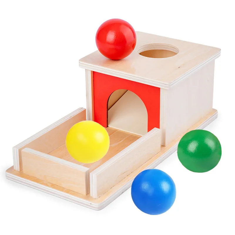 Wooden Montessori Infant Coin Box with Tray and Ball Educational Toys for Toddlers Permanence Kindergarten Toy