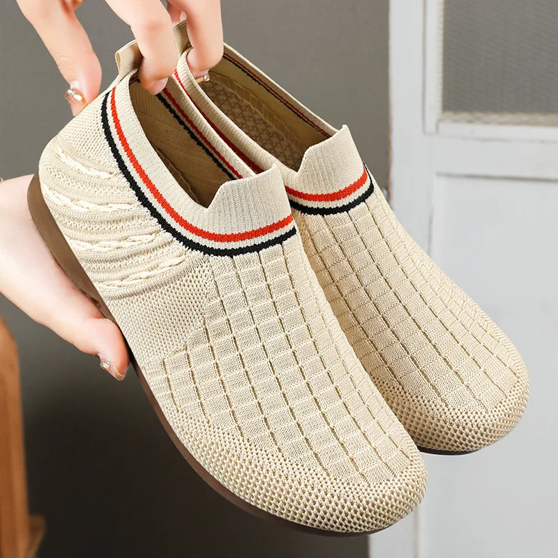 TPR sole jacquard breathable upper womens Ladies slip on breathable summer walking shoes loafers