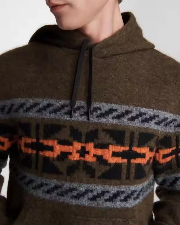 Hoodie Manufacturers Factory Custom Knit Vintage Hoodie Winter High Quality Alpaca Jacquard Knitted Hoodie Sweater For Men