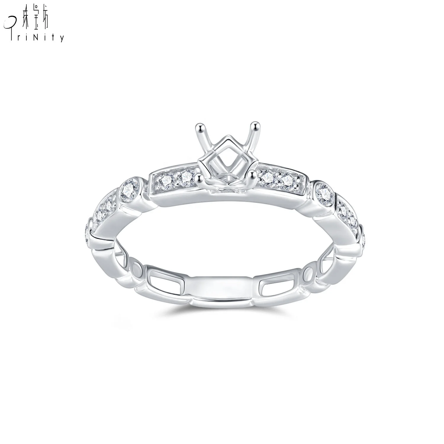 Promotional Simple Cutting Real Gold 18k Solid Gold White Gold Diamond Bamboo Finger Ring For Girl Party