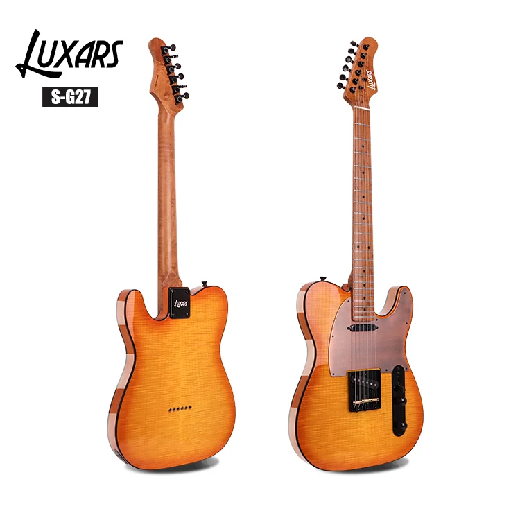 China factory wholesale Flamed Maple TL Style Electric Guitar Yellow Burst With Toasted Maple Neck High Grade Guitar