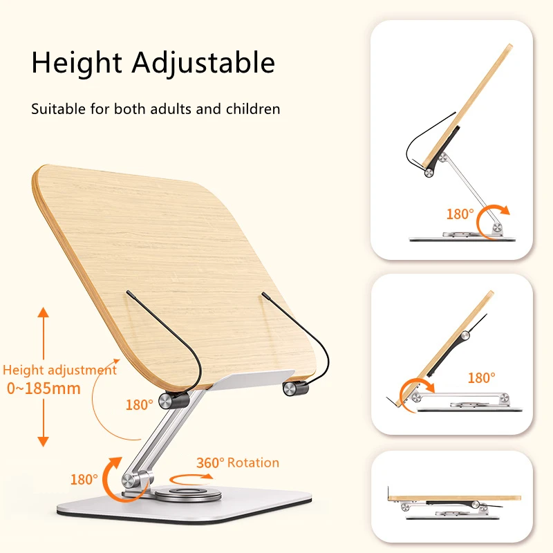 Foldable Aluminum Laptop Stand for 17 inch Desktop Stand for Book Wooden Height Adjustable Rotating Holder for Reading
