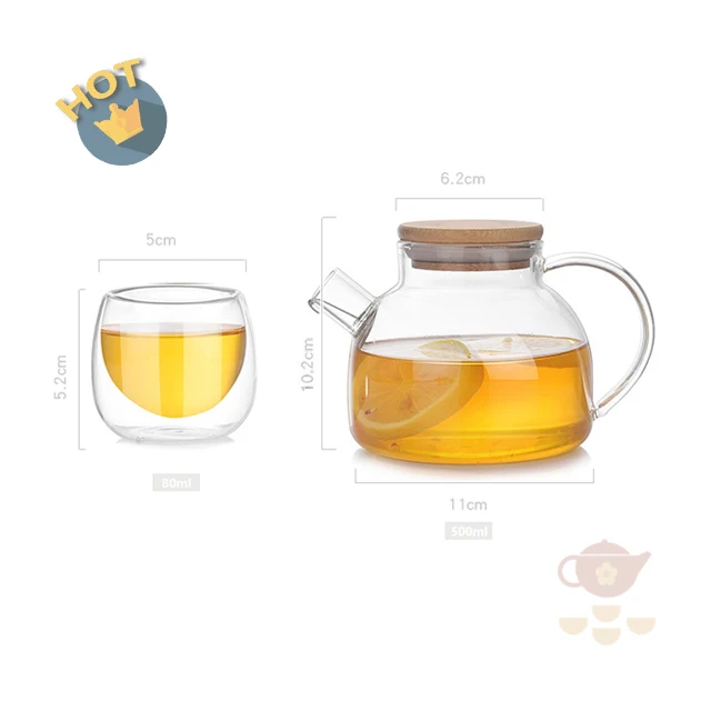 Wholesale Borosilicate 500ml 80ml Japanese Tea Pot Coffee Tea Sets Heat Resistant Glass Pot