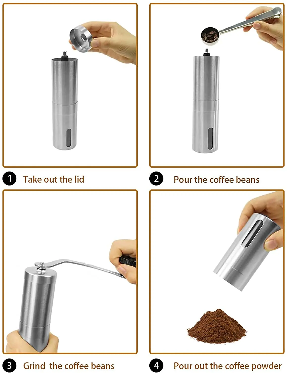  Portable Coffee Bean manual grinder stainless steel conical adjustable burr bean mill Burr Espresso with
