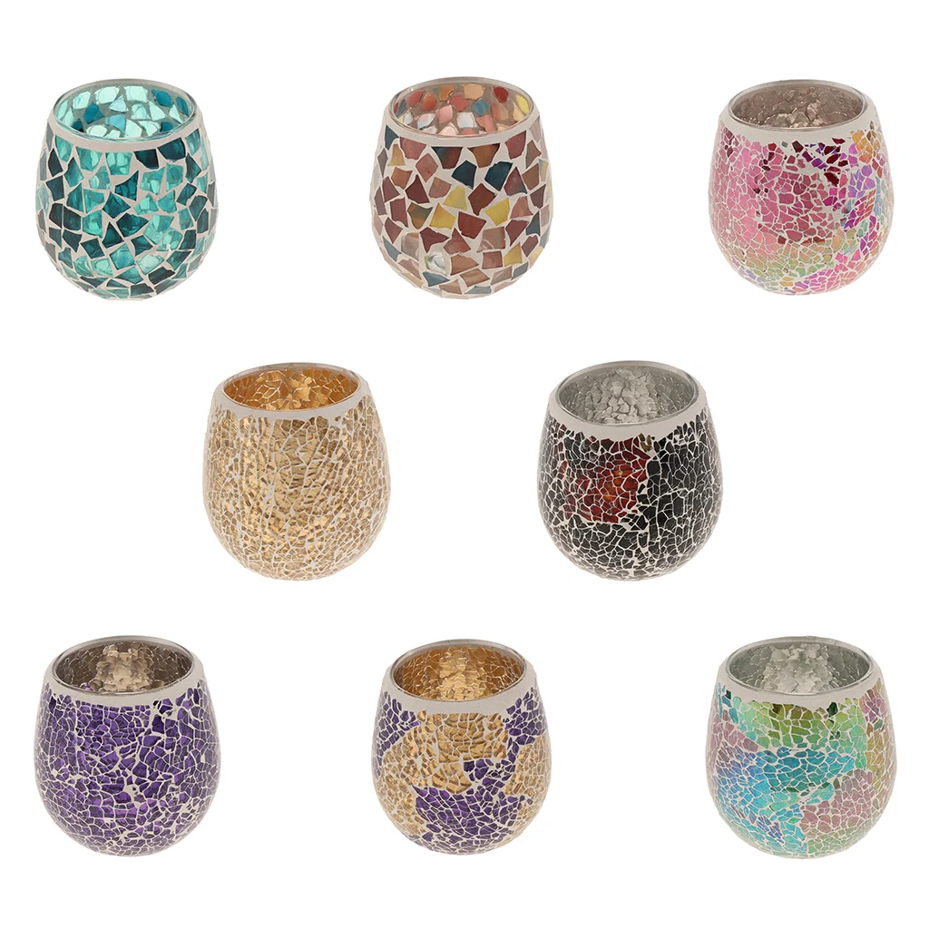 Candle Tealight Holder Mosaic Glass Candlestick Patch Design Candle Holder for Wedding Bridal Party Votive Tea Light Home Decor
