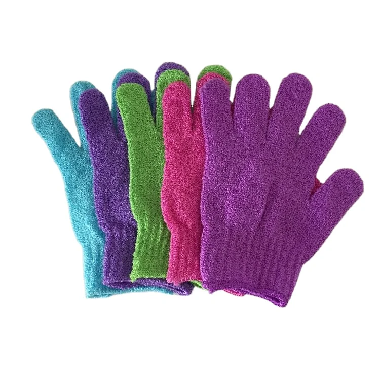 Colorful Five Finger Terry Nylon Cloth Morocco Scrub Exfoliating Shower Bath Glove