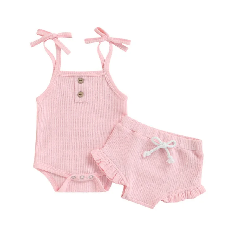 Summer baby cotton rib set 100% Cotton Short Sleeve Toddler Romper baby girl dress sets baby girl clothing sets summer