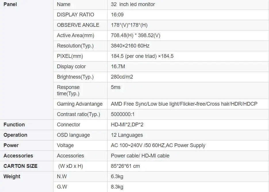Wholesale 4k monitor 32 inch 3840*2160 computer gaming monitor three-year warranty