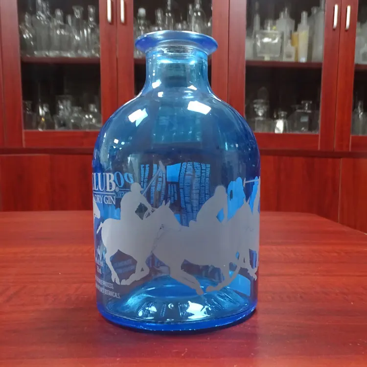 Light blue gin vodka whisky bottle 750ml with cork