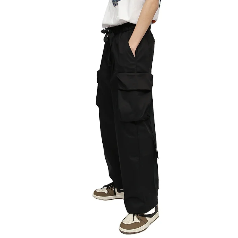 Custom Drawstring Waist Zip Pocket Nylon Casual Jogger Trousers Cargo Pants Men