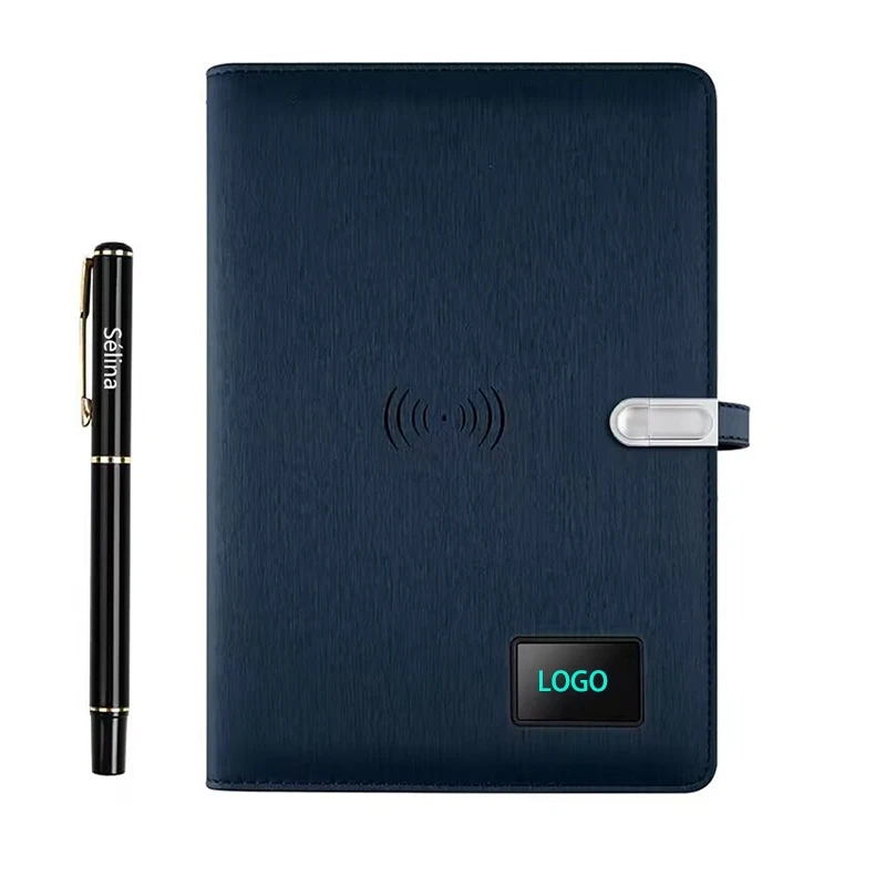 A5 Size Diary Lined Jotter Faux Leather Conference Notepad Wireless Power Bank Calculator Notebook With USB drive