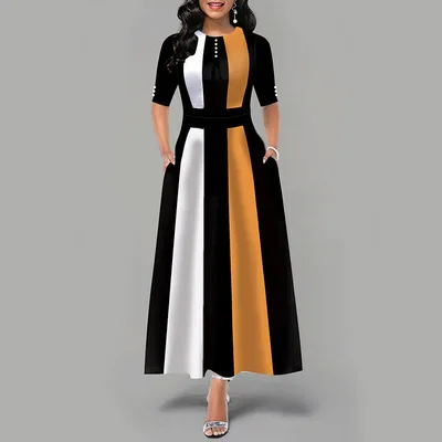 factory wholesale customize accept plus size temperament slim fit fashion contrast women casual dress short sleeve long skirt