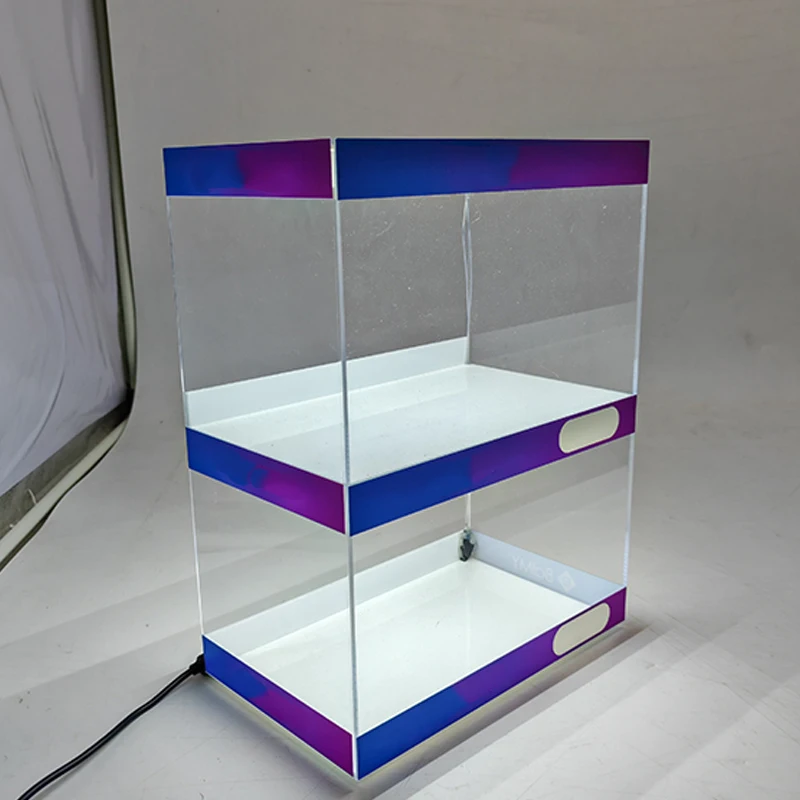 Factory wholesale acrylic display case double acrylic display case with led lights display case shelves