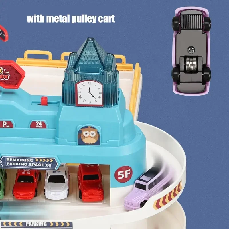 Hot Selling Assembling Building Set B/O Lifting Parking Lot With 8 Cars Slot Toys For Children