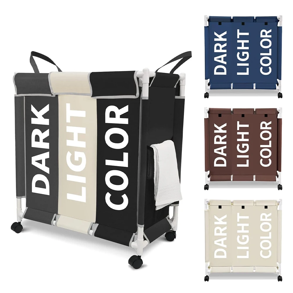 Hot Sale Home Basket Collapsible Waterproof Laundry Hamper Sorter 3 Section Bag Clothes Dirty Laundry Basket Storage Basket Bins