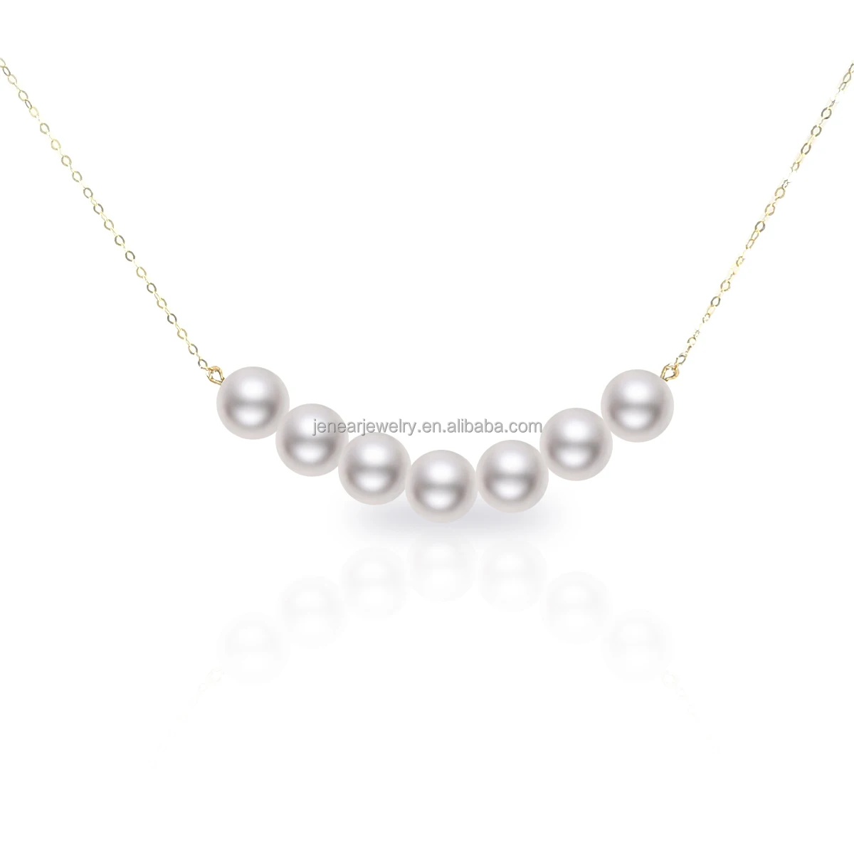 Genuine freshwater pearl necklace gold chain sold real 18K AU750 gold beads necklace with freshwater pearl cross bar