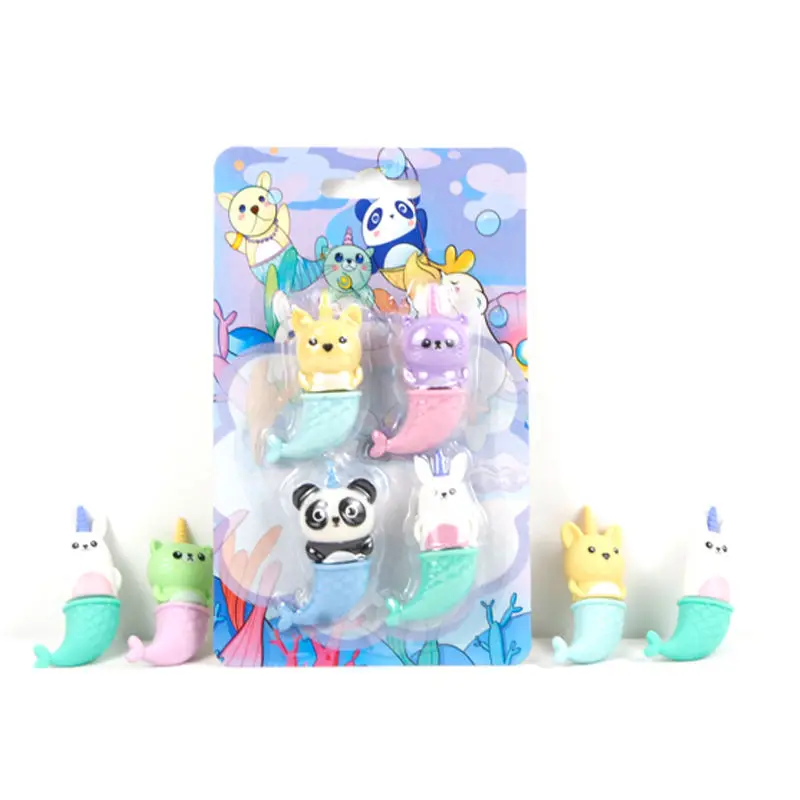 Soododo XDDD903 Hot Sale Stationery Animal Mini Fish Mermaid Eraser Set Shaped Rubber Pencil Eraser Kids Set For School