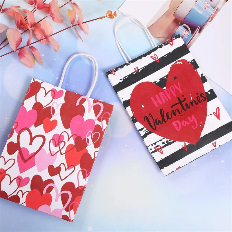 KM Mixed Style Love Heart Gift Bags Paper Gift Bag For Wedding Birthday Party Decor Valentines Day Gifts Packing Bag