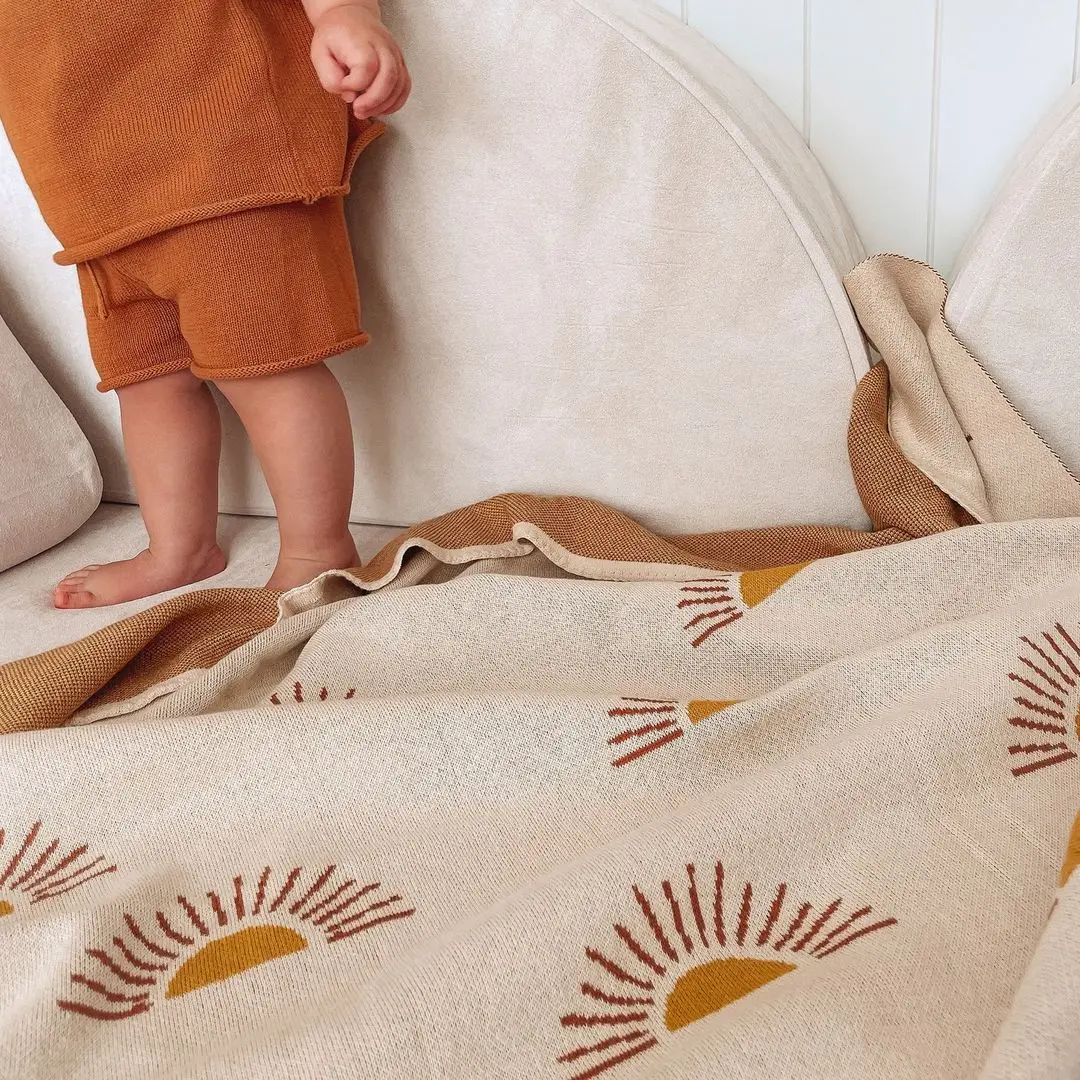 1PC MOQ Multi-use Cotton Solid Baby Newborn Organic Knitted Chunky Blanket Baby