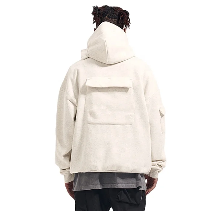 Custom logo 2023 New Style mens pullover custom hoody muliti pocket french terry cotton no drawstring cargo hoodie