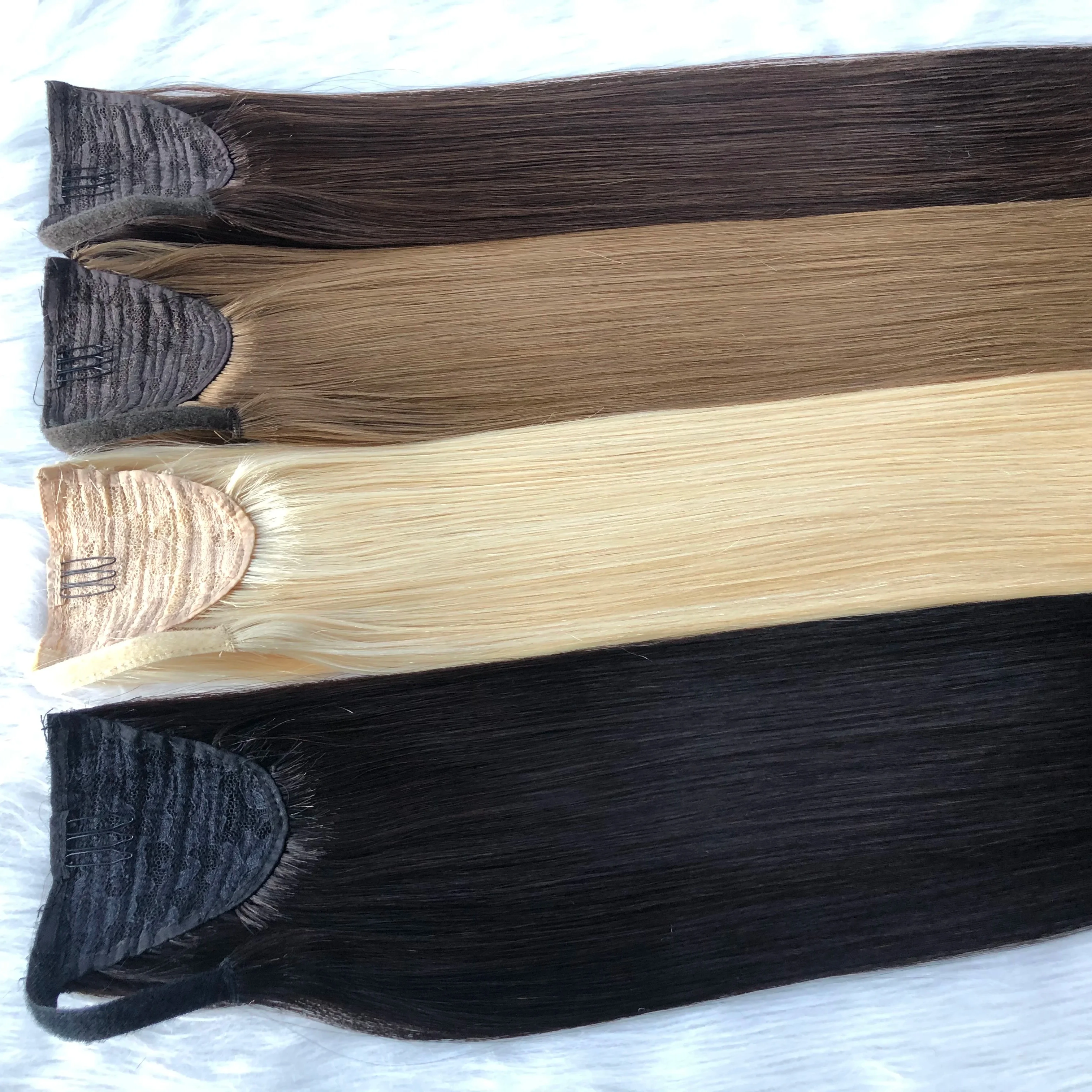 Wholesale 100% remy quality european human virgin hair color pony tail human hair extension
