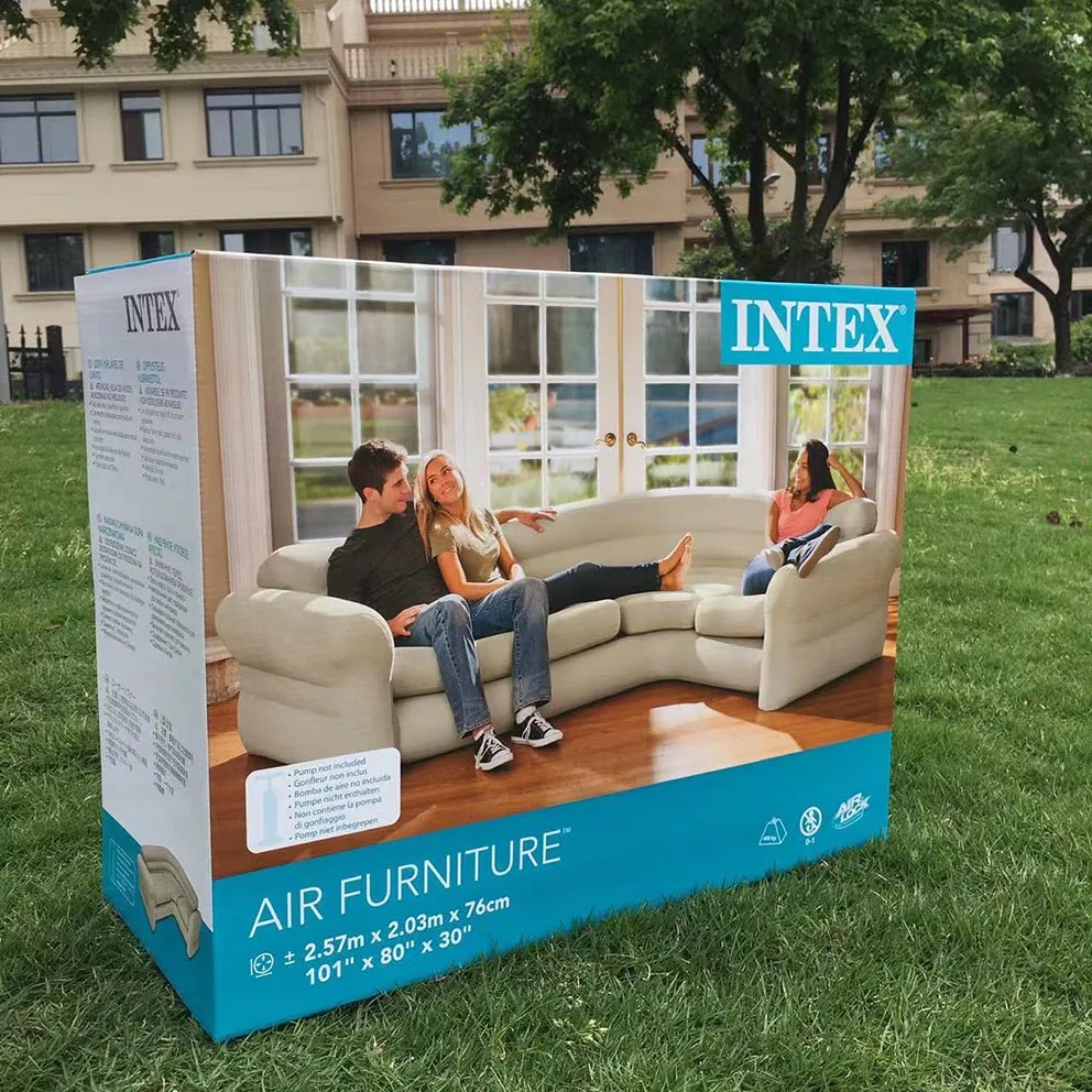 Переносной надувной диван Intex 68575, плюшевая Бархатная поверхность, надувная угловая мебель для дома и улицы