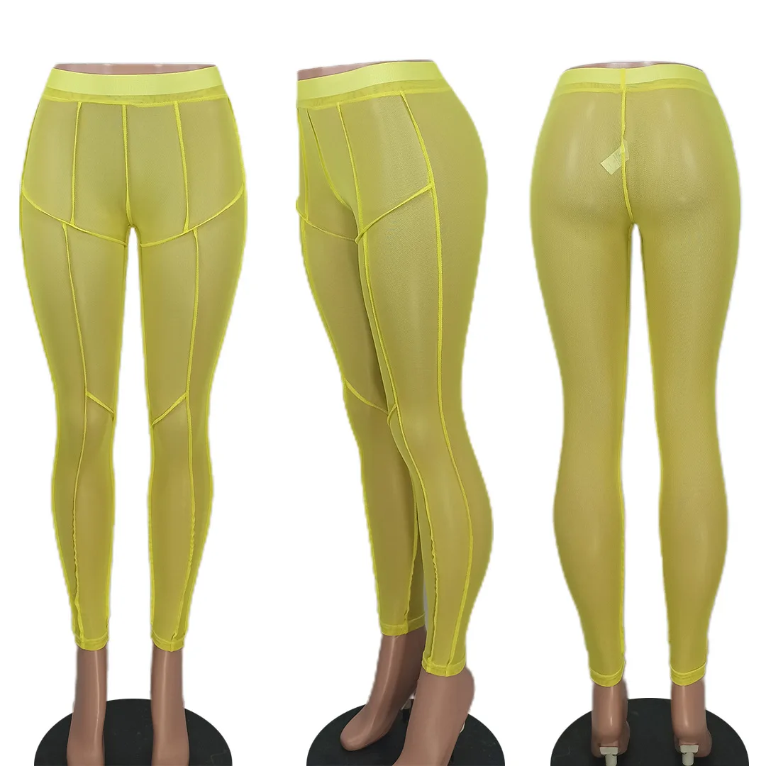 low price transparent see through mesh sexy tight pants high waist sheer mesh leggings for women