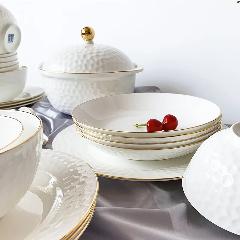 good quality hot selling ceramic dinner plates white ceramic plate ceramic plate with gold trim set of 4 pieces for daily use