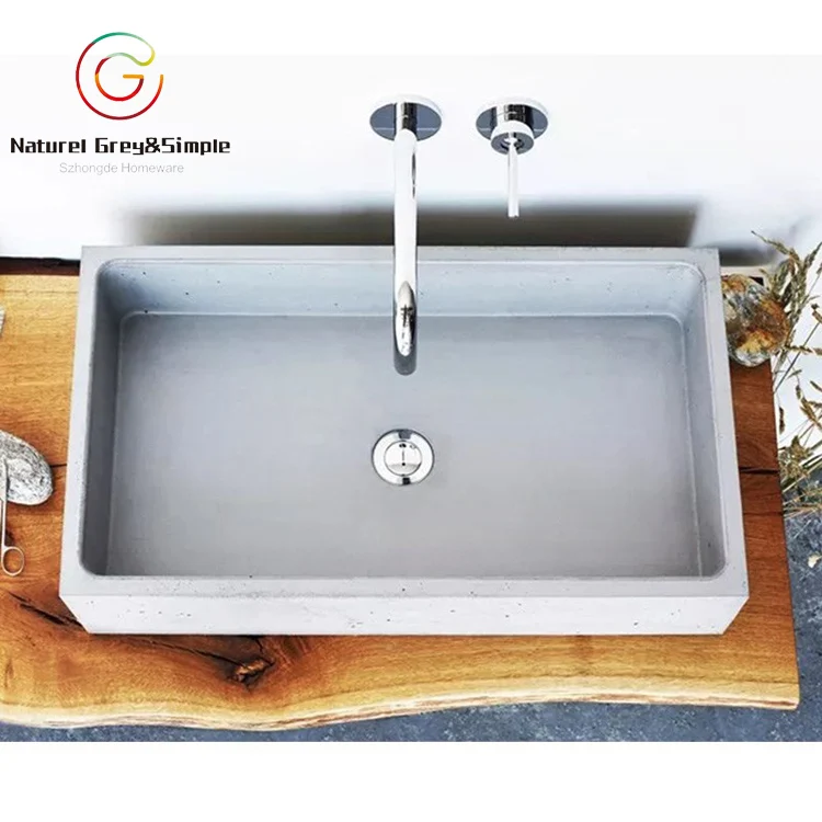 Rectangle Bare Concrete Cement Vessel Wash Basins Cement Bathroom  Bowl Sinks