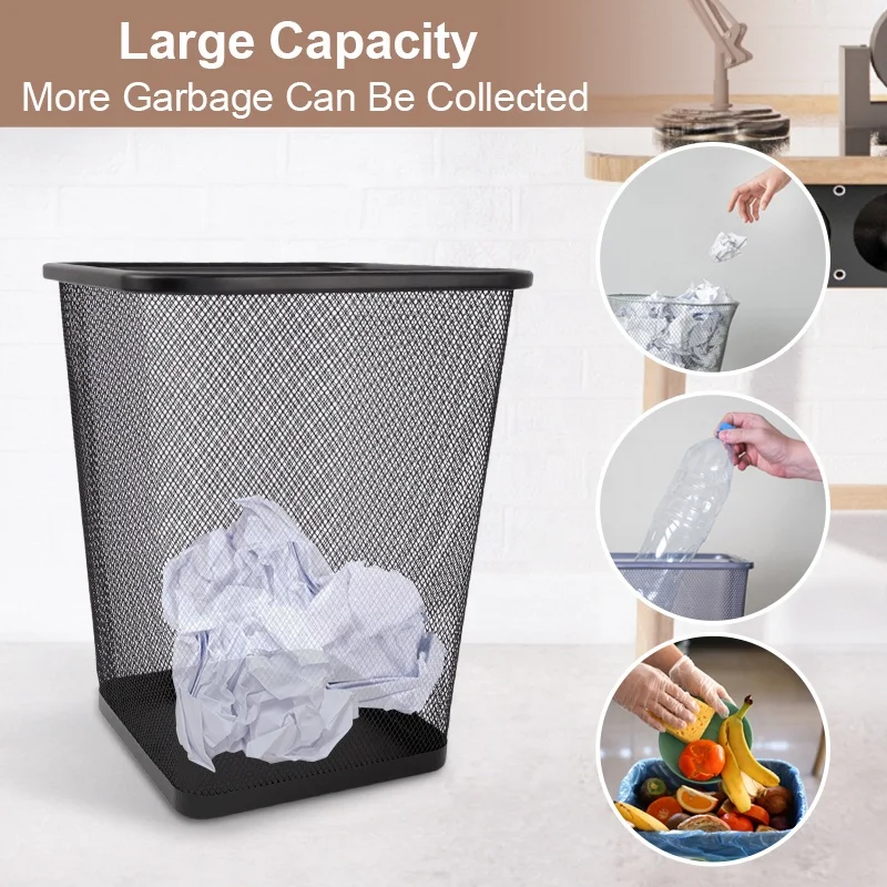 Wastebasket Home Office Metal Wire Mesh Wastepaper Basket Container Outdoor Bathroom Kitchen Garbage Trash Can Waste Bins