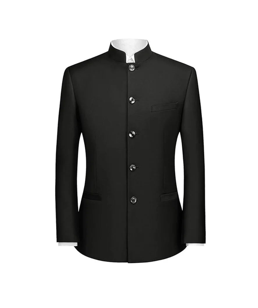 Men Slim Collar Suit Chinese Wedding Dress Tang Jacket Suit Casual Front Button Blazer Traditional Uniform