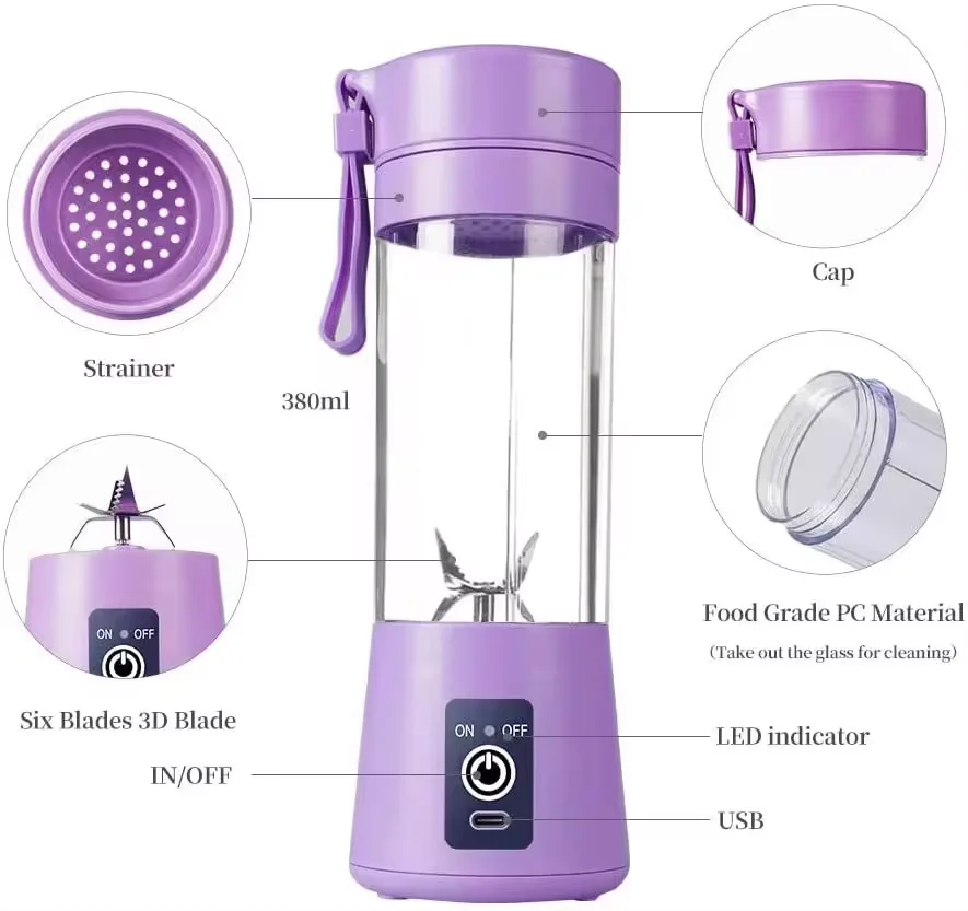 Portable Electric Fruit Juicer USB Mixer Mini Food Processor Personal Blender Cup Juicer Blenders