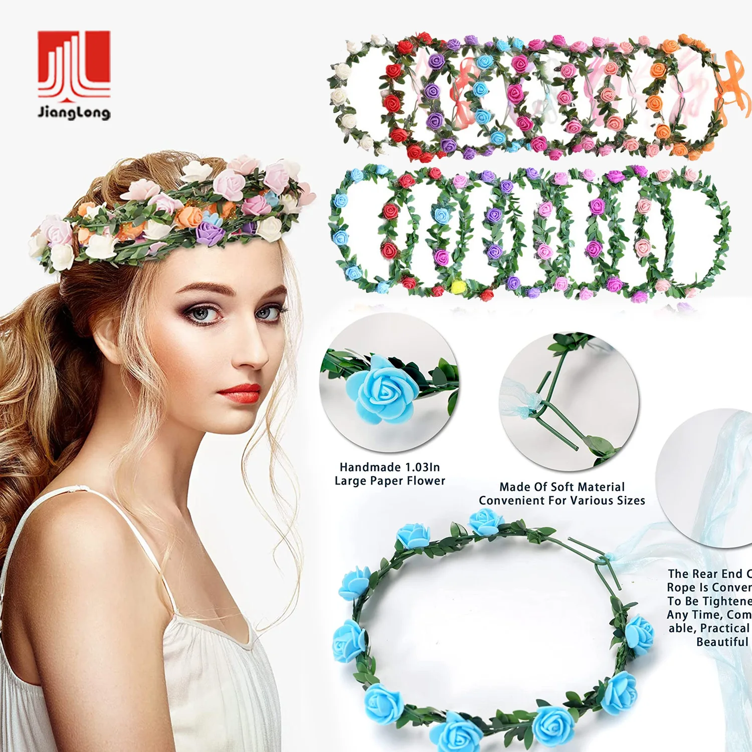 Hair accessories 2022 hot selling party girl rose floral crowns headband string light flower hairbands