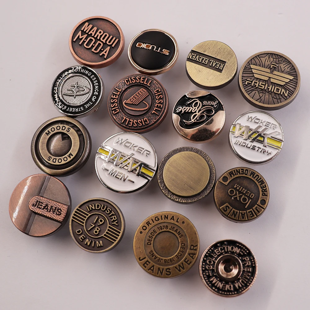 Jinyi Button Factory Custom Classic Logo Pattern Clothes Vintage Engraved Zinc Alloy Buttons Metal Denim Jeans Button and Rivets