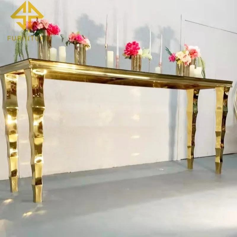 Luxury stainless steel  high bar table rectangle event wedding table high table