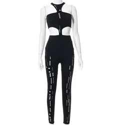 2022 Hot Sale Women Sexy Summer New Arrivals Cut-out Solid Color Sleeveless O Neck Lady Jumpsuit