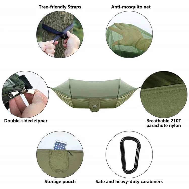OEM/Custom Made 210T/70D Parachute Nylon  Outdoor Garden Pop Up camping Hammock with Mosquito Net