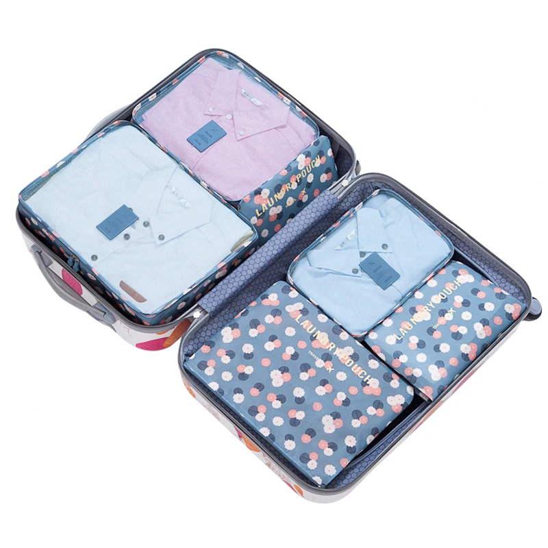Customize Print Logo Color 6 Pcs in 1 Set Waterproof Oxford Travel Storage Bag Organizers Packing Cube For Household