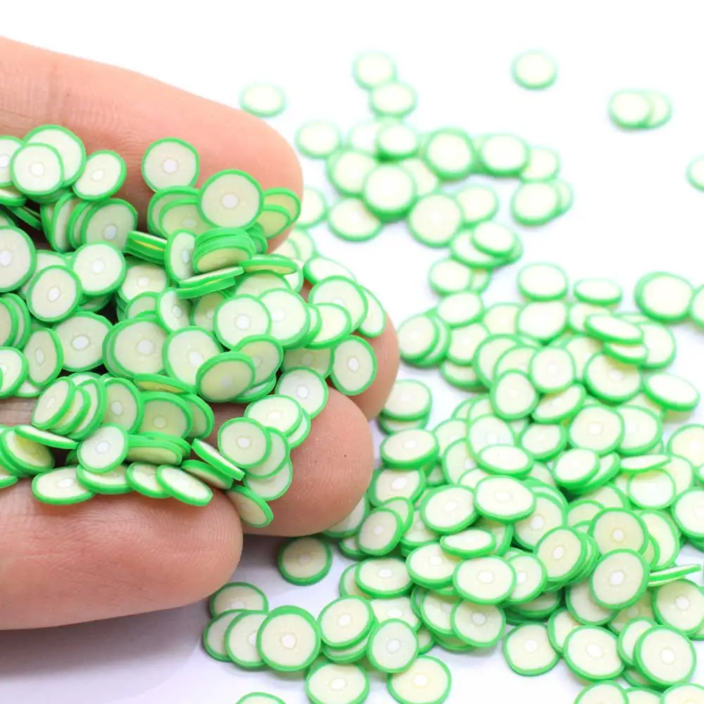 Cute Design Mini Green Round Slices 500g/Lot Cucumber Vegetable Style Simulation Food Clay Crafts DIY Sticker Charms