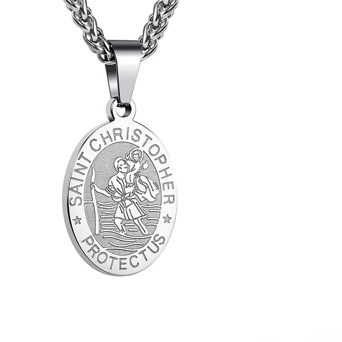 Christopher Medal Necklace Saint St Christopher Jewelry 316l Stainless Steel PVD 18k Gold Plated Religious Christian Necklace