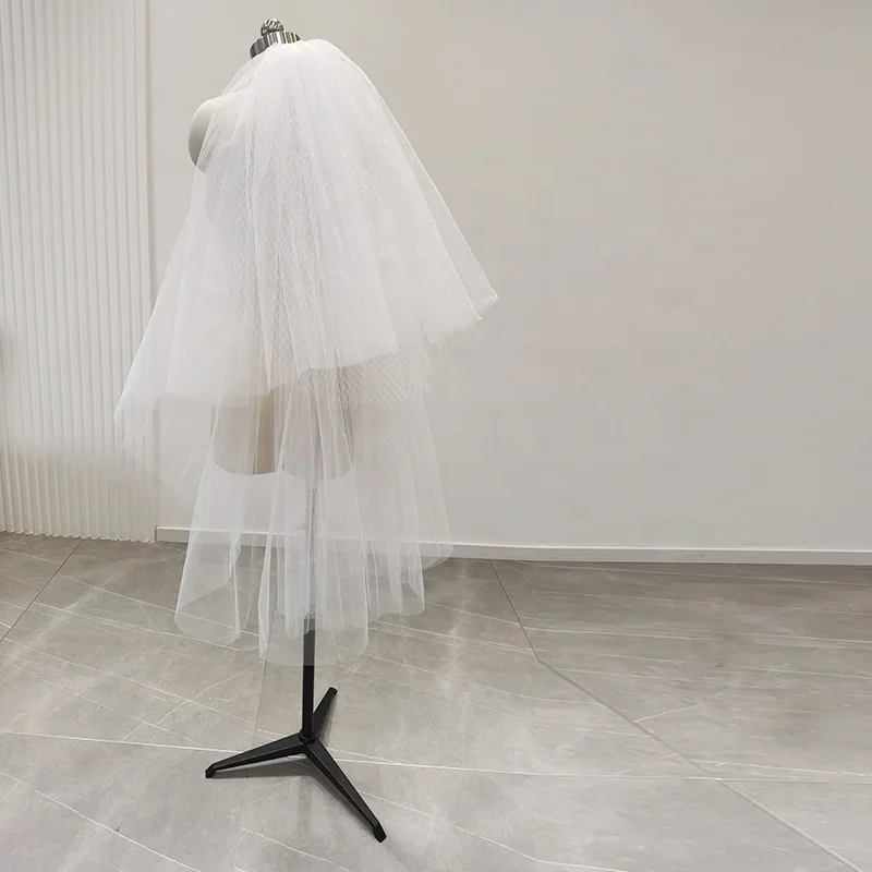 bride veil tulle 3 layers shinning fabric short veil with bomb sayabridal