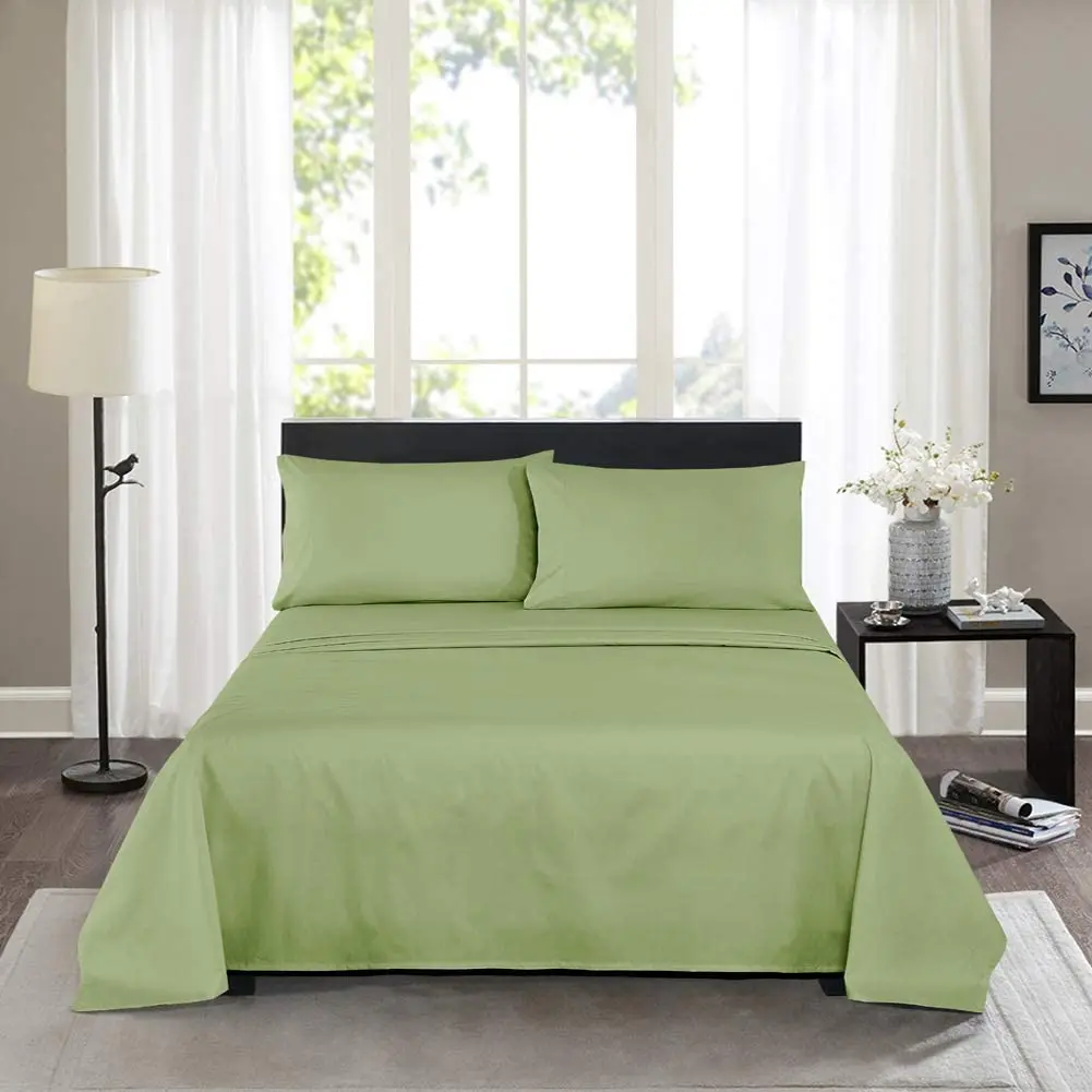 Bed Sheet Set 4 Pcs Cotton Polyester Blend Percale Bed Sheets Wrinkle Free, Breathable Crisp and Refreshing Feeling Sheets GREEN