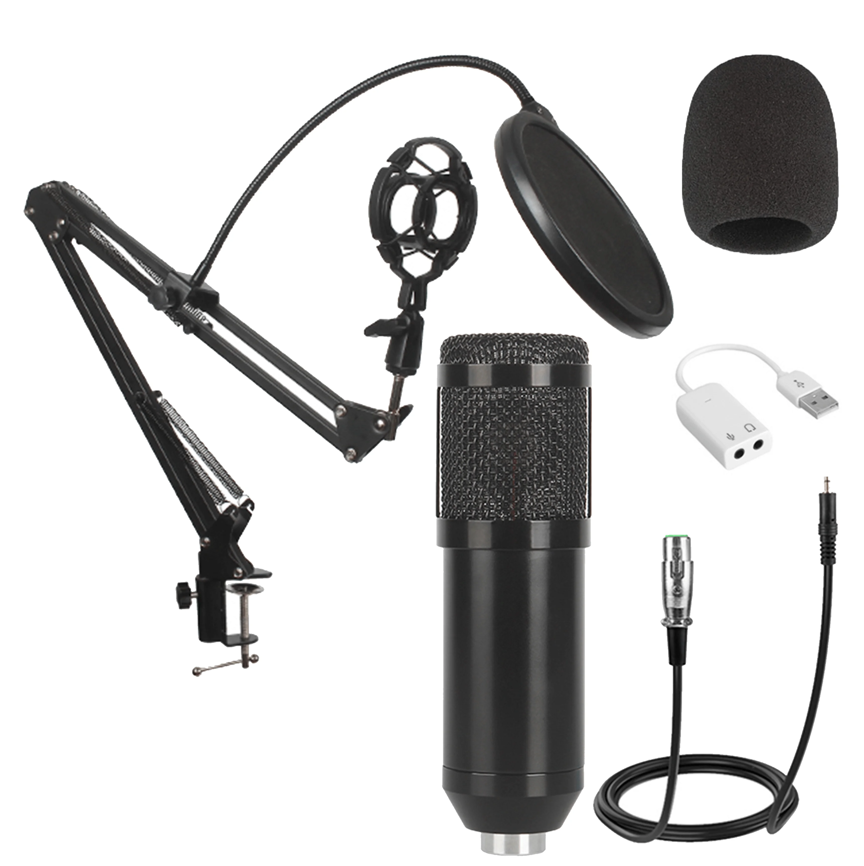 
GONSIN 3.5mm XRL Professional Recording Condenser Studio Microphone BM800 For Live Streaming Kit Mike with mini usb sound card 