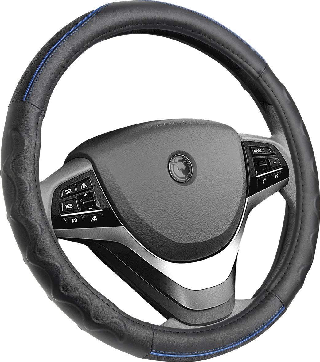 MELCO Leather Steering Wheel Protector, Black/White,Universal 15 Inch, Anti-Slip Disposable Steering Wheel Covers