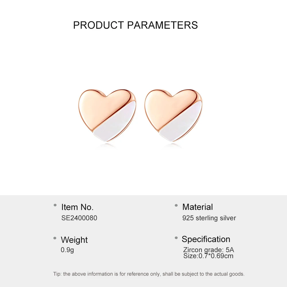 ACME Silver Simple Heart-Shaped Ear Accessories Mother-of-Pearl Gold Plated Stud Trendy Tiny Two Color Earrings for Women Party