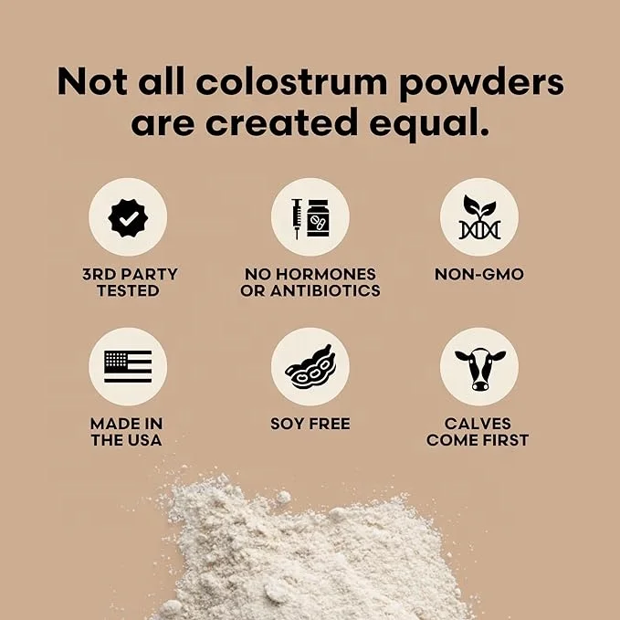 OEM/ODM 100% Pure Bovine Colostrum, 3rd Party Tested, Gut Health, Immunity, & Energy, 6-Hour Colostrum Powder Supplement